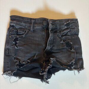 American Eagle Ne(x)t Level Stretch Distressed Black Denim Shorts | Size 0